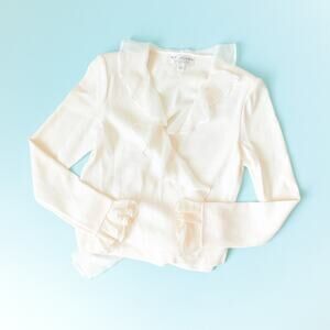 St John Evening White Chiffon Ruffle Trim Tie Wrap Sweater Size 4 Made USA Y2K